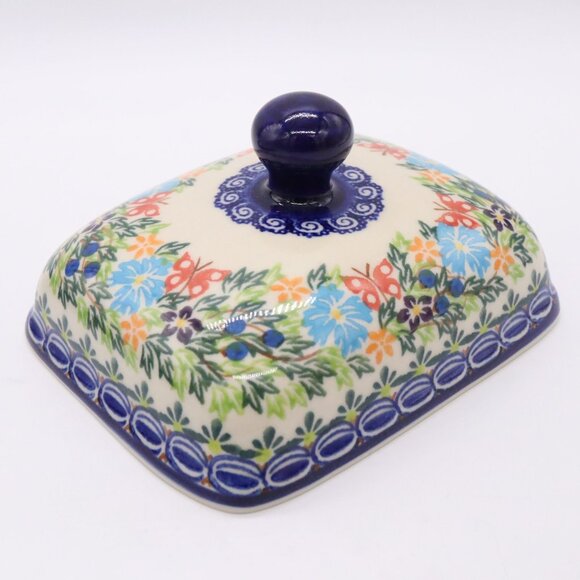 Kalich Polish Pottery Unikat Butter Dish w/ Lid #1041 Floral Butterfly - Picture 3 of 9